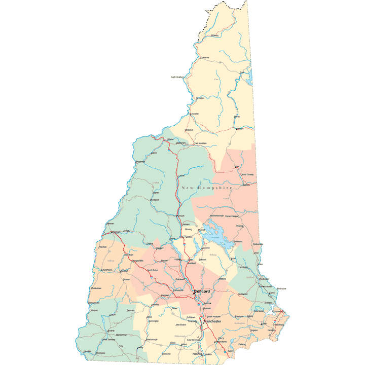 New Hampshire Road Map Nh Road Map New Hampshire Highway Map